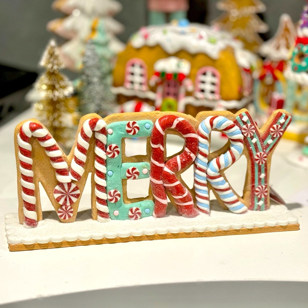 Clay Merry Christmas sign green red white